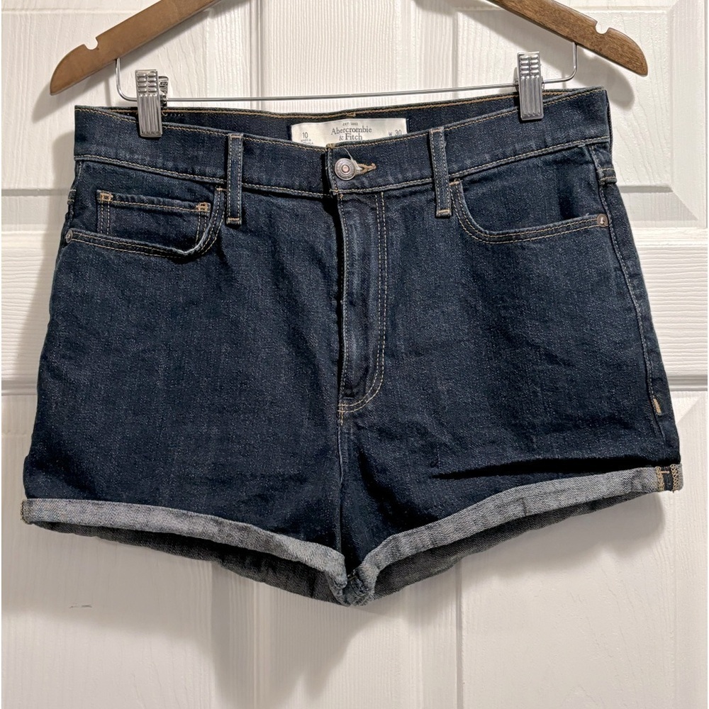 Abercrombie & Fitch Jean Shorts Dark Wash Rolled Cuff High Rise 30 / 10 Like New